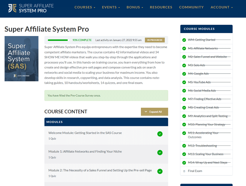 Course Overview - John Crestani Super Affiliate System