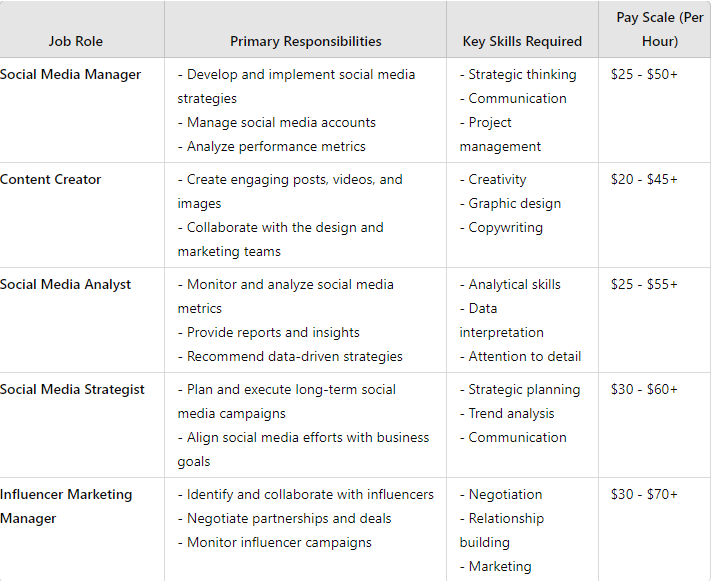 Comparison of Different Paid Social Media Jobs