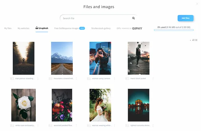 getresponse-unsplash-images-wbe GetResponse Landing Pages come with free images from Unsplash, Shutterstock, and Giphy