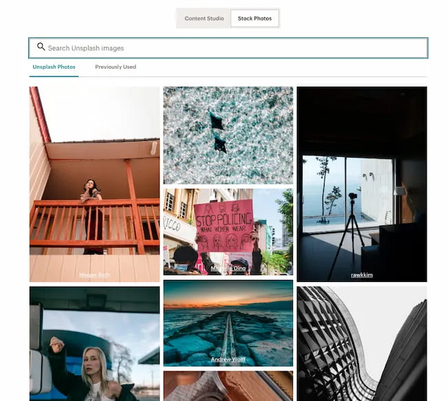 mailchimp-unsplash-integration Mailchimp’s landing pages come with free images from Unsplash