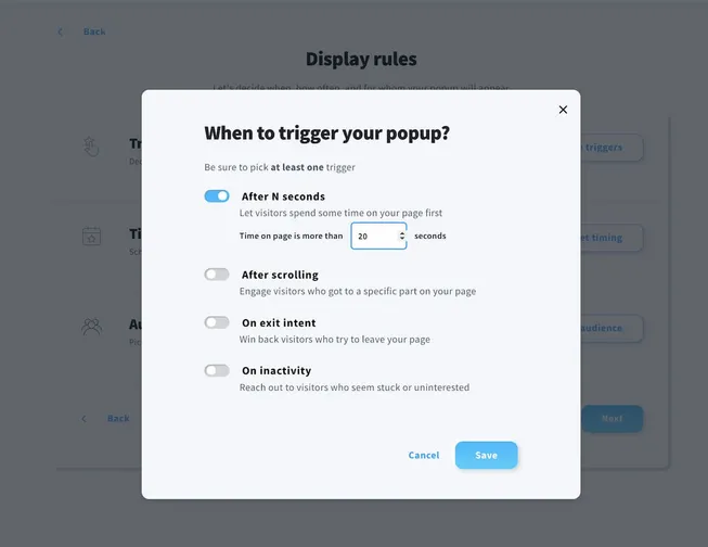 popup-display-rules-delayed GetResponse popup trigger settings