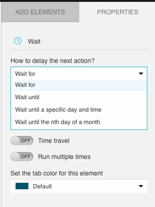 time-delay-getresponse GetResponse’s wait element lets you postpone the next step in multiple other ways