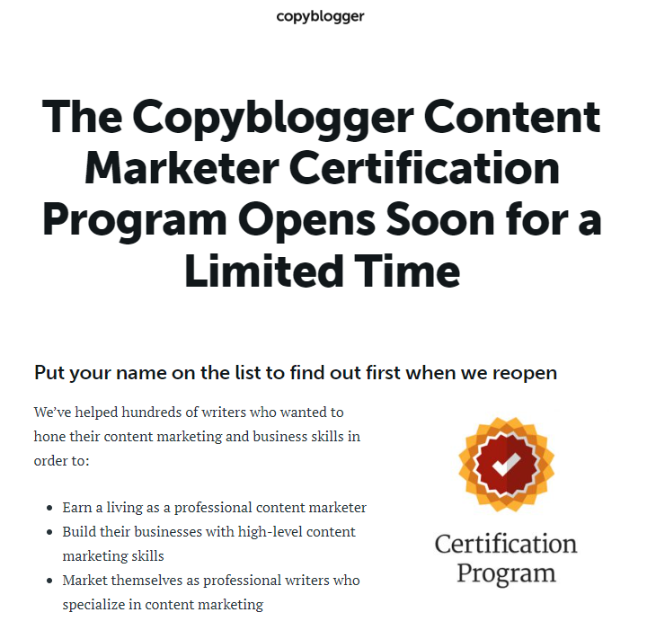 Copyblogger’s Content Marketing Certification